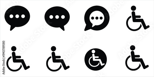 Collection of Speech Bubble and Wheelchair User Icons Keywords: speech bubble, chat, message, communication, dialogue