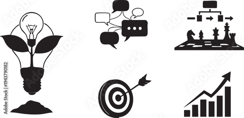 Black silhouette on white background business concepts black silhouettes light bulb with leaves