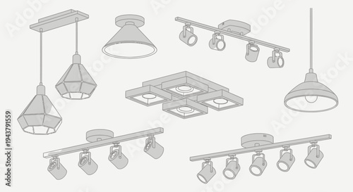 Modern Ceiling Track Lights System Vector Illustration Interior Lighting Fixture Design