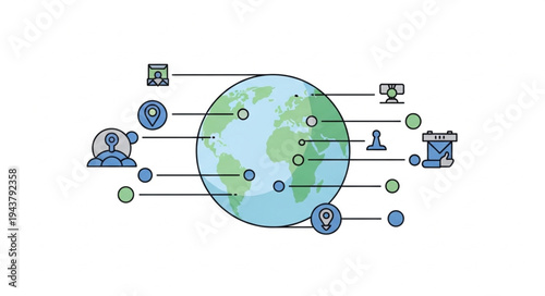 Earth with icons around it.