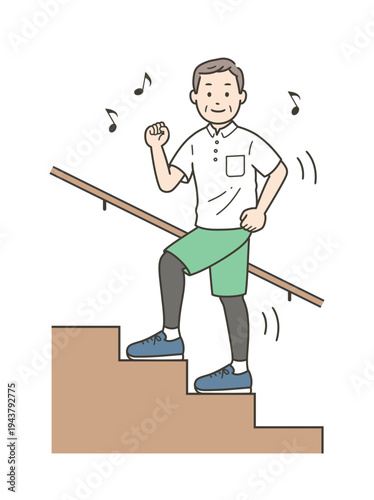 元気に階段を上るミドル世代の男性のイラスト