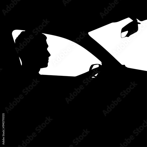 Driver Sitting Inside Car Silhouette