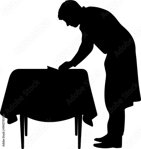 Waiter Setting Table for Dining Silhouette