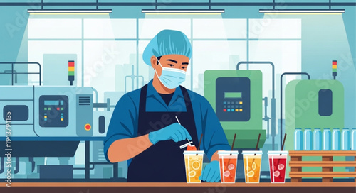 Food worker in factory setting.