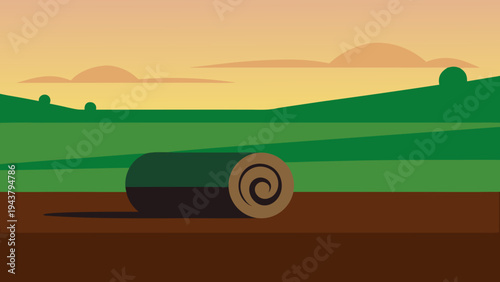 Rolling Fresh Turf Lawn Installation Flat Vector Illustration