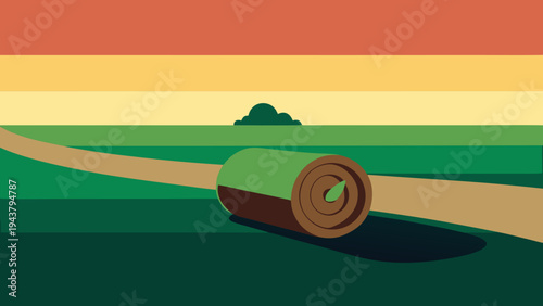 Rolling Fresh Turf Lawn Installation Flat Vector Illustration