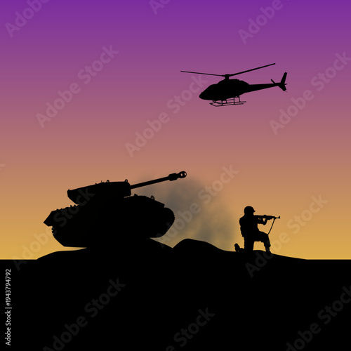 Vector silhouettes of soldiers on duty, troops, military man, armored army in various combat poses isolated on white background. War, conflict, battlefield concept