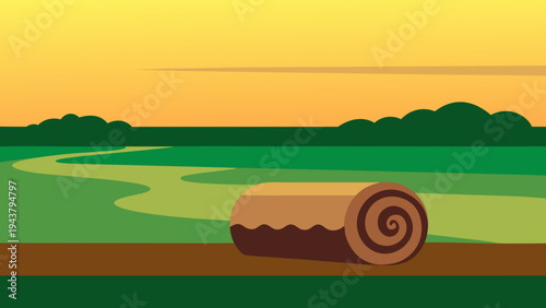 Rolling Fresh Turf Lawn Installation Flat Vector Illustration