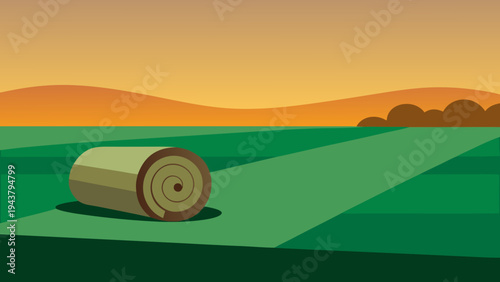 Rolling Fresh Turf Lawn Installation Flat Vector Illustration