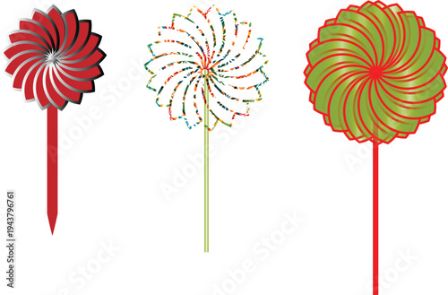 Colorful Pinwheel Toy Set – Swirl Wind Spinner Vector Illustration