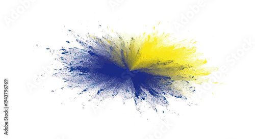 Abstract explosion of blue and yellow particles, representing data flow and connection