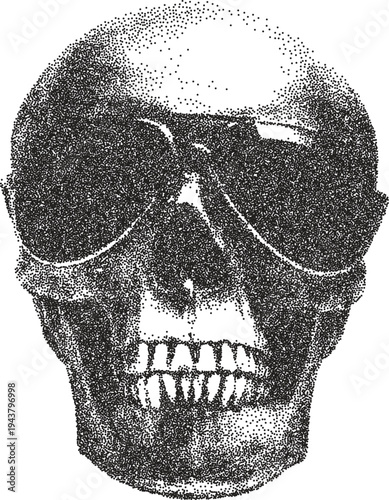 Skull retro y2k stipple design skeleton halftone brutalist urban vector png with clear background, bone 2000s photocopy grunge tattoo gen z effect