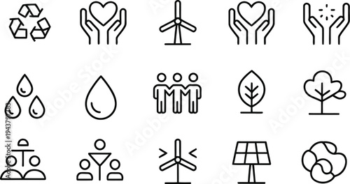 A collection of environmental and community icons.