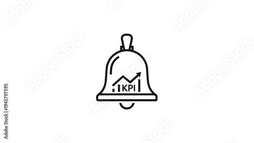 Notification bell featuring "KPI" and an upward trend arrow, signifying key performance indicator alerts and achievement.