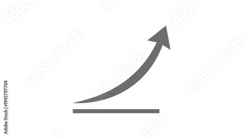 Curved upward arrow starting from a baseline, symbolizing continuous growth, progress, rising trends, and positive development.
