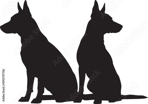 Black silhouettes of two dogs sitting side by side