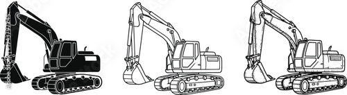 Excavator, a heavy construction vehicle used for digging and earthmoving. 