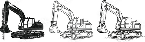 Excavator, a heavy construction vehicle used for digging and earthmoving. 