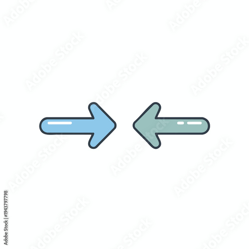 Two arrows, one pointing right (blue), one left (green), facing each other