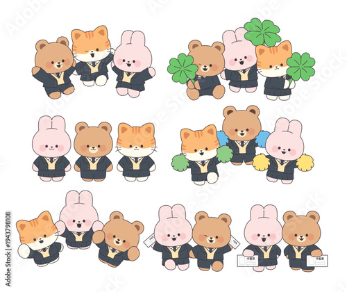 Collection of adorable animal students in uniform