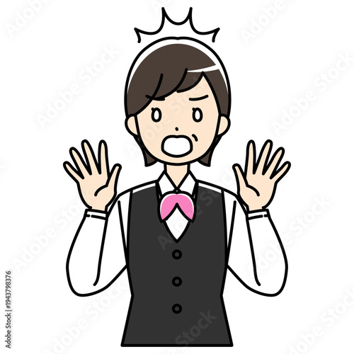 びっくり仰天、驚く制服の中年女性のイラスト