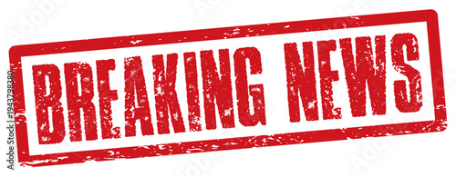 Breaking news red grunge rubber stamp. PNG