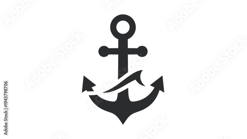 Nautical anchor with a wave pattern, symbolizing stability, security, strength, reliability, and steadfastness.