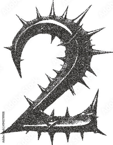Spike number 2 y2k retro stipple art number brutalist halftone vector png transparent, edge 2000s photocopy effect tattoo aesthetic