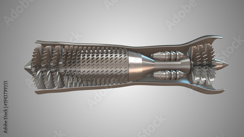Jet Turbine Engine Cutaway Showing Airflow Combustion and Thrust Visualization