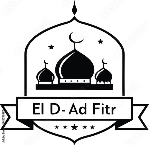 Elegant Mosque Silhouette Crescent Moon Islamic Eid Festival Vector Design