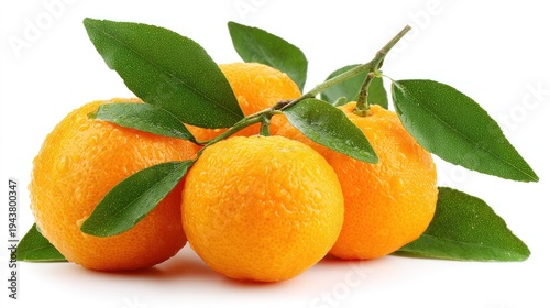 Fresh oranges with green leaves on a white background studio shot