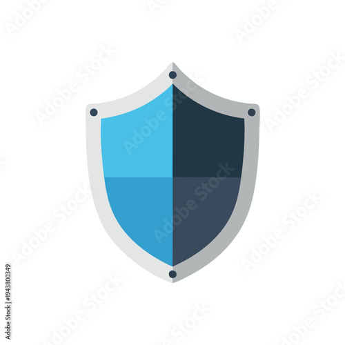 A flat icon of a segmented shield with blue and dark blue quadrants