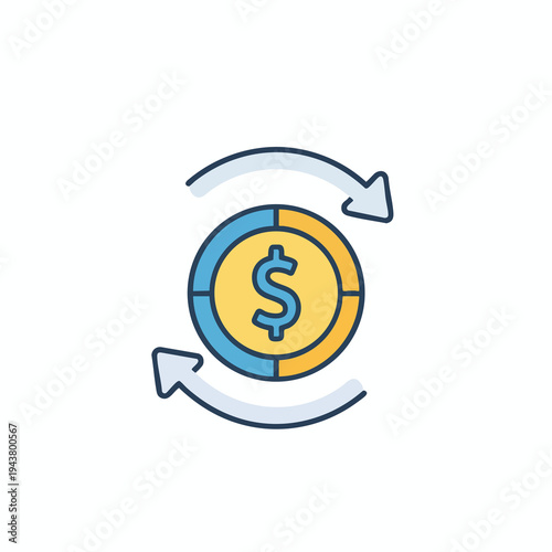 Circular diagram with dollar sign and opposing arrows symbolizing exchange or flow