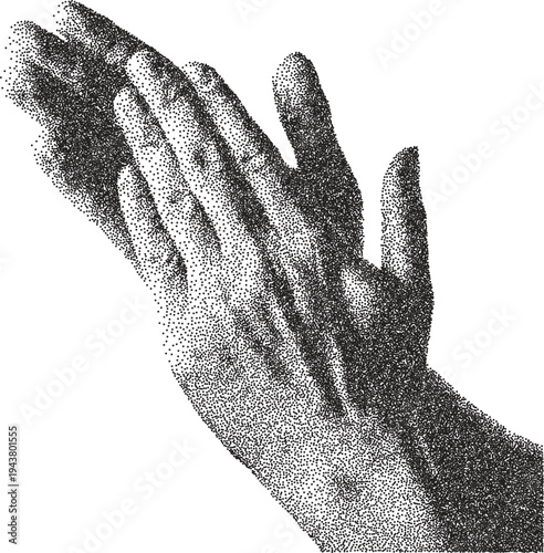 Hand retro y2k stipple design finger halftone brutalist urban vector png with clear background, gesture 2000s photocopy grunge tattoo gen z effect