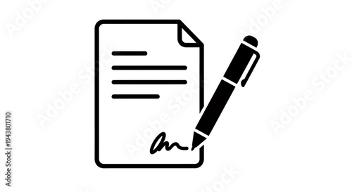 Illustration of a document being signed with a pen showing agreement and contract signing.