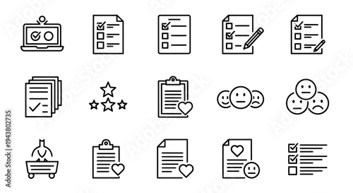 Assorted office and business icons set for graphic resources and UI design projects.