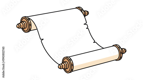 Ancient paper scroll with wooden handles is shown partially unrolled to represent history, messages, or old documents.