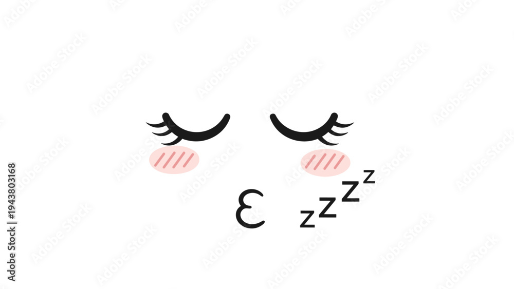 Obraz premium Minimalist illustration of a cute sleeping face with closed eyes, pink cheeks, and small zzz symbols representing deep rest.
