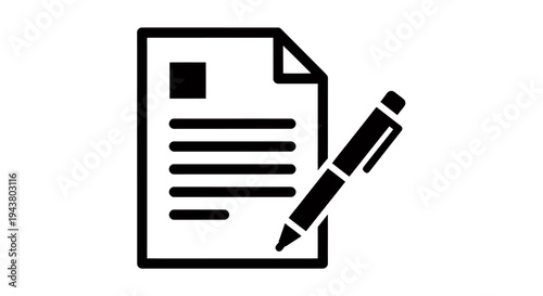 Simple vector icon of a document and pencil for editing and creation in a clean, minimal style.