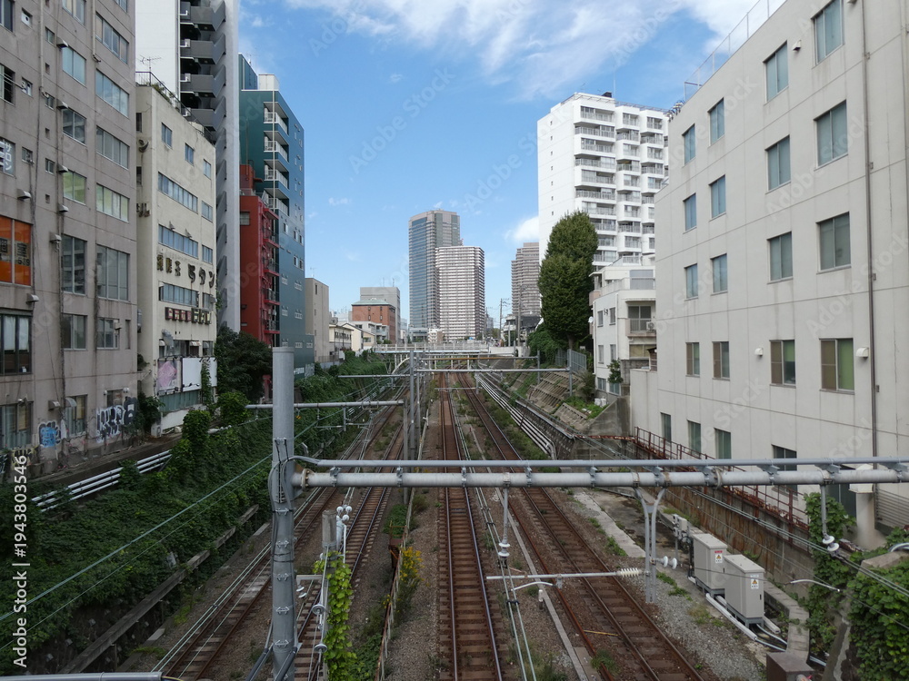 Fototapeta premium ビルの間の線路