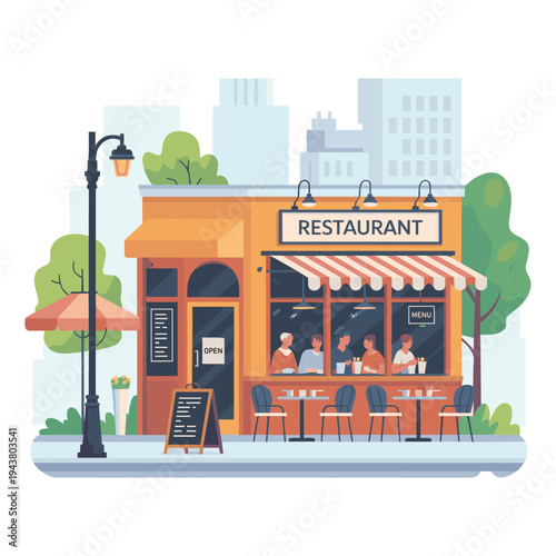 Restaurant exterior with outdoor seating area