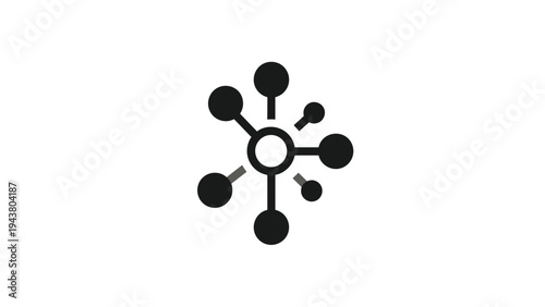 Central node connected to multiple smaller nodes, forming a complex network, distributed system, and intricate connections.