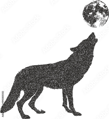 Wolf retro y2k stipple design predator halftone brutalist urban vector png with clear background, wild 2000s photocopy grunge tattoo gen z effect