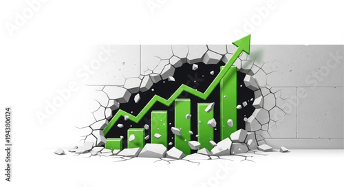 Green graph with rising arrow.