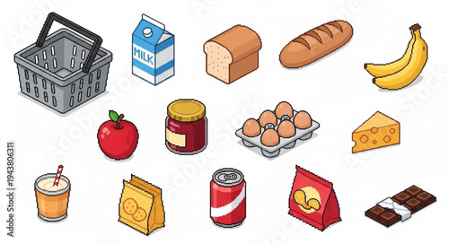 Grocery shopping cart food items.