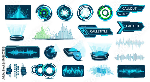 Futuristic sci fi hud elements collection holograms data visualizations sound