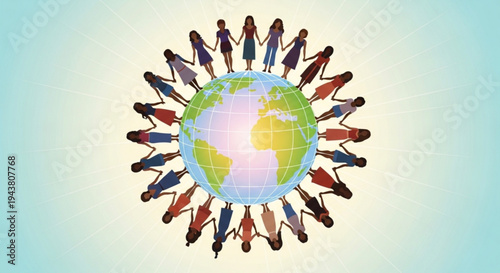 Diverse people standing around the earth unity and global connection concept symbolizing togetherness and international cooperation