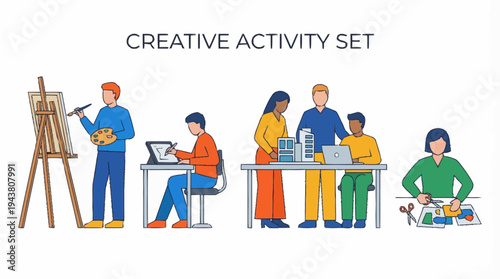 a group of people engaging in creative activities.