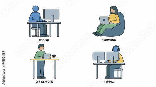 People working on computers in office settings.