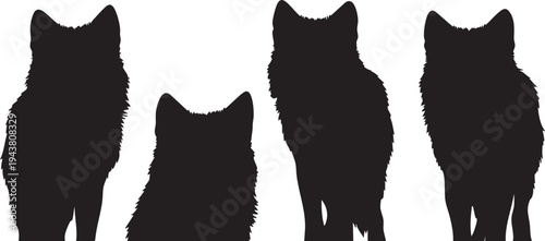 Four black wolf silhouettes on white background black wolves animal silhouettes four wolves